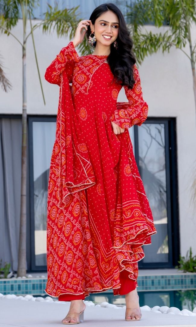 Sindoori Chunari Anarkali Set