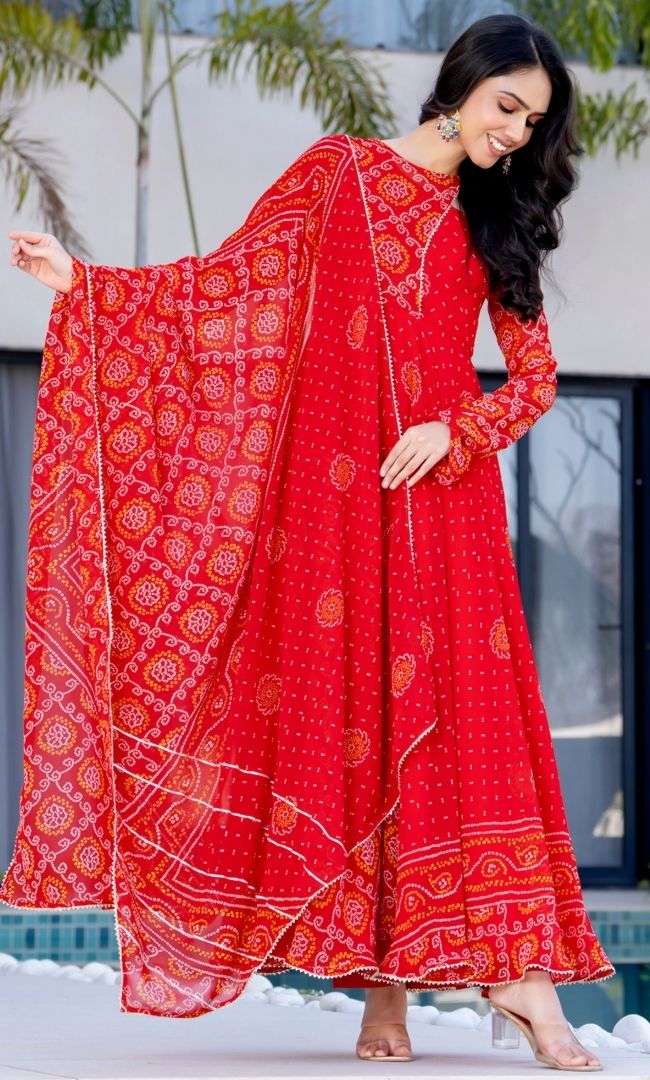 Sindoori Chunari Anarkali Set