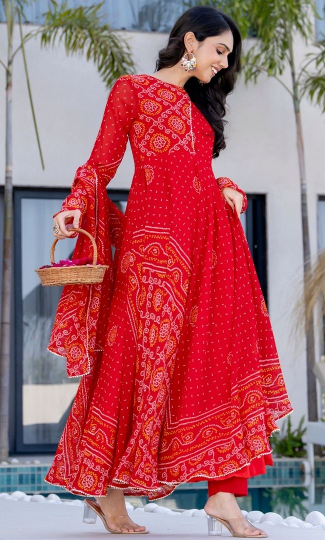 Sindoori Chunari Anarkali Set