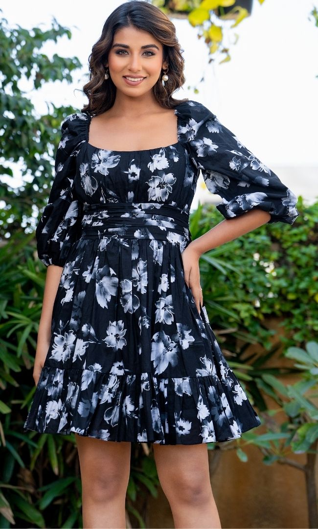 Flowy Floral Black Dress