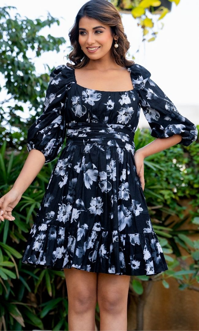 Flowy Floral Black Dress