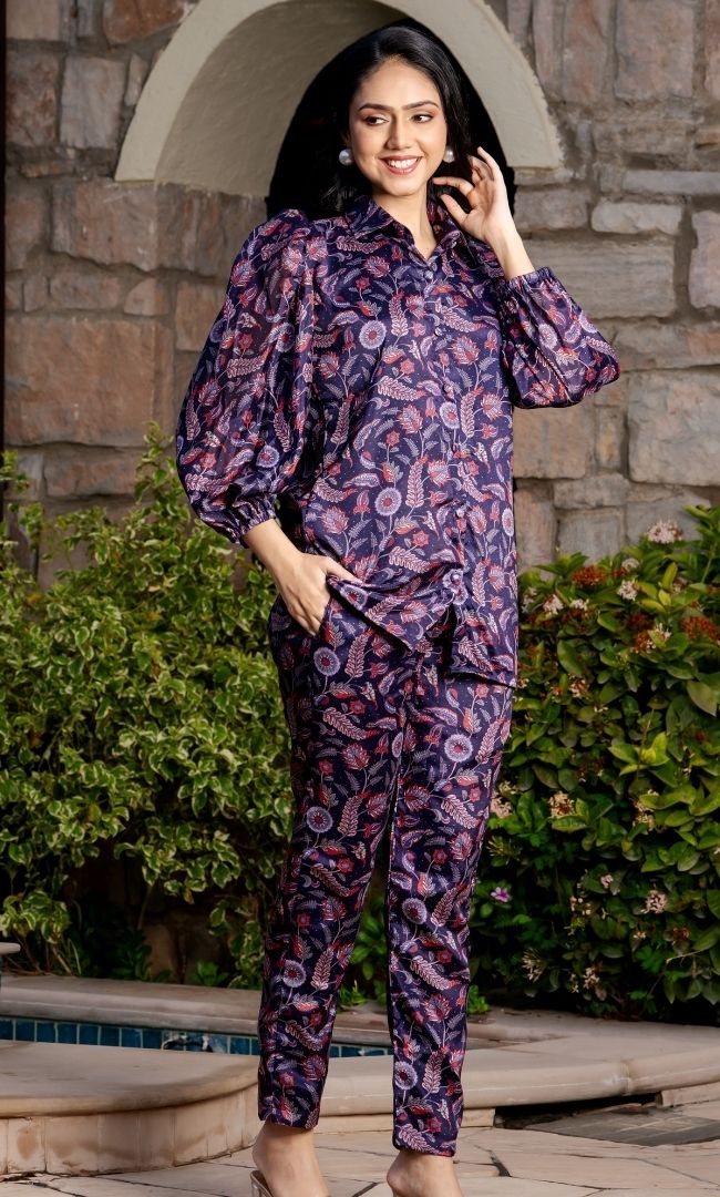 Dark Purple Printed Co-ord Set