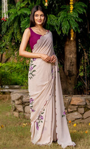 Pearled Ivory Hand Painted Saree