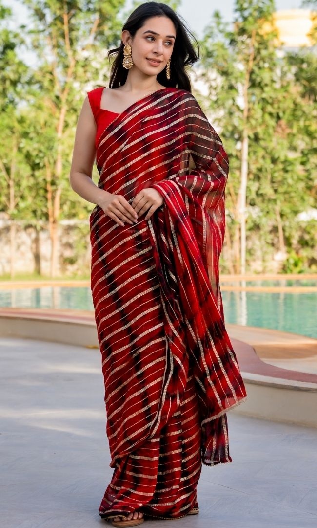 Red Black Shibori Viscose Saree