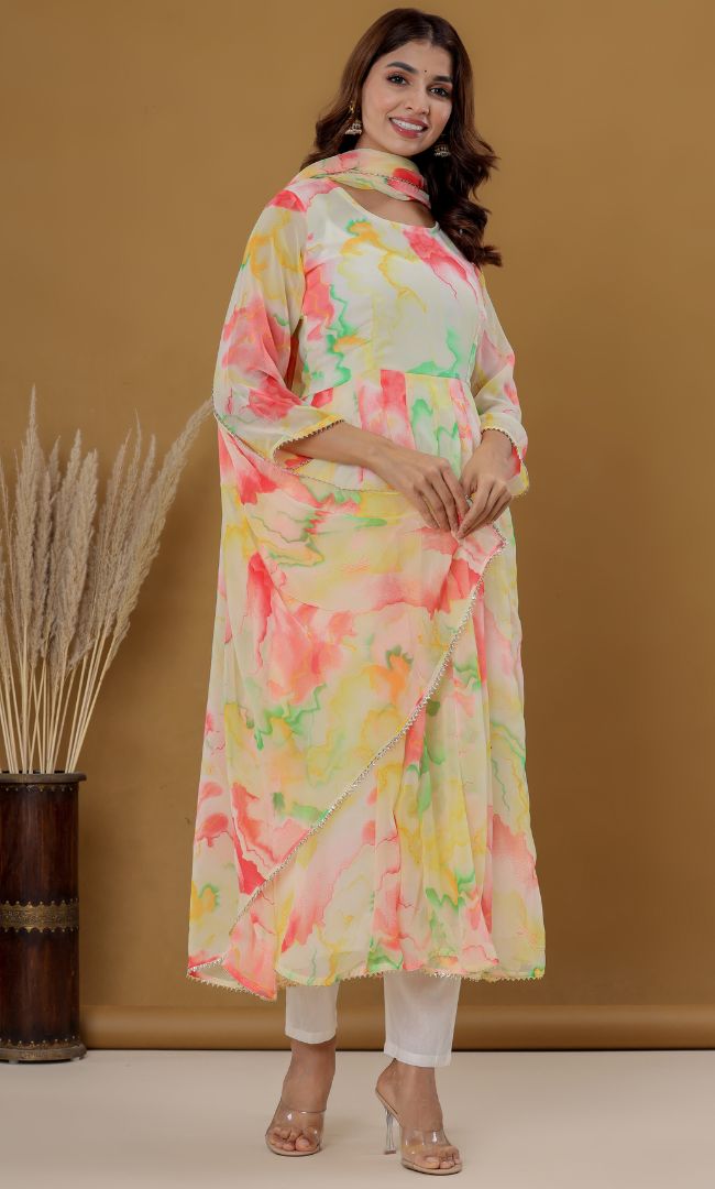 Pink Marble Anarkali Set