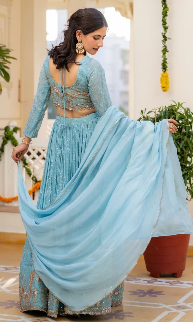 Aasmaani Blue Organza Lehenga Set