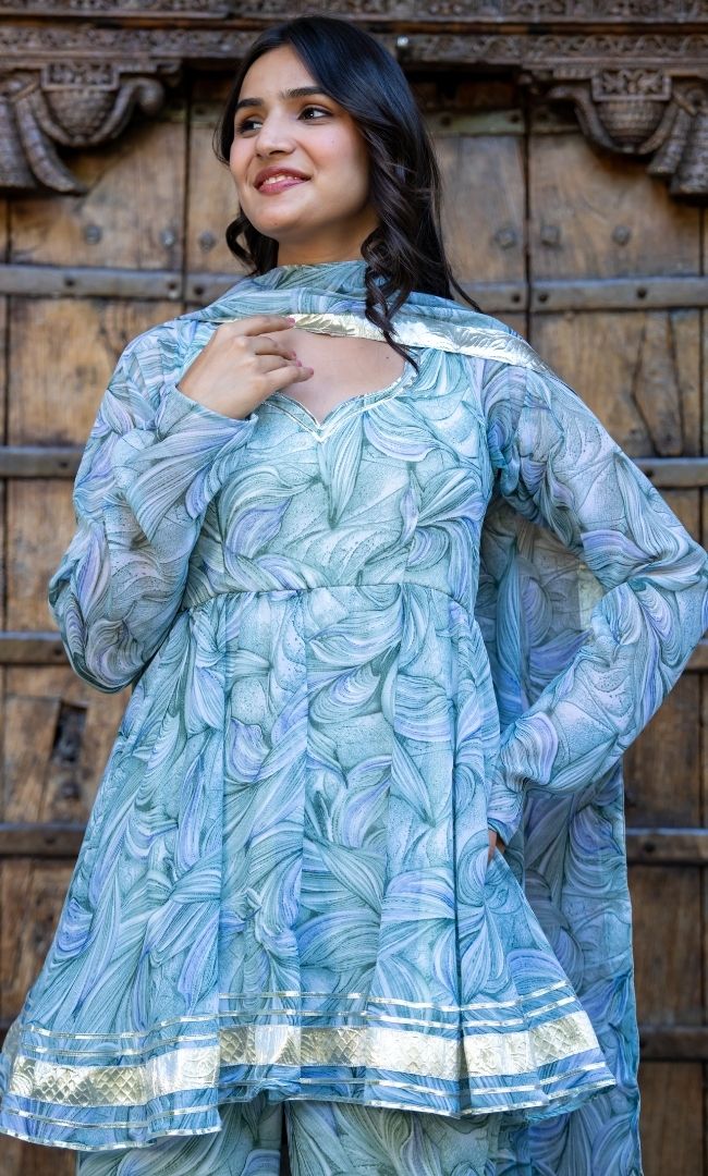 Wave Leaf Sharara Set