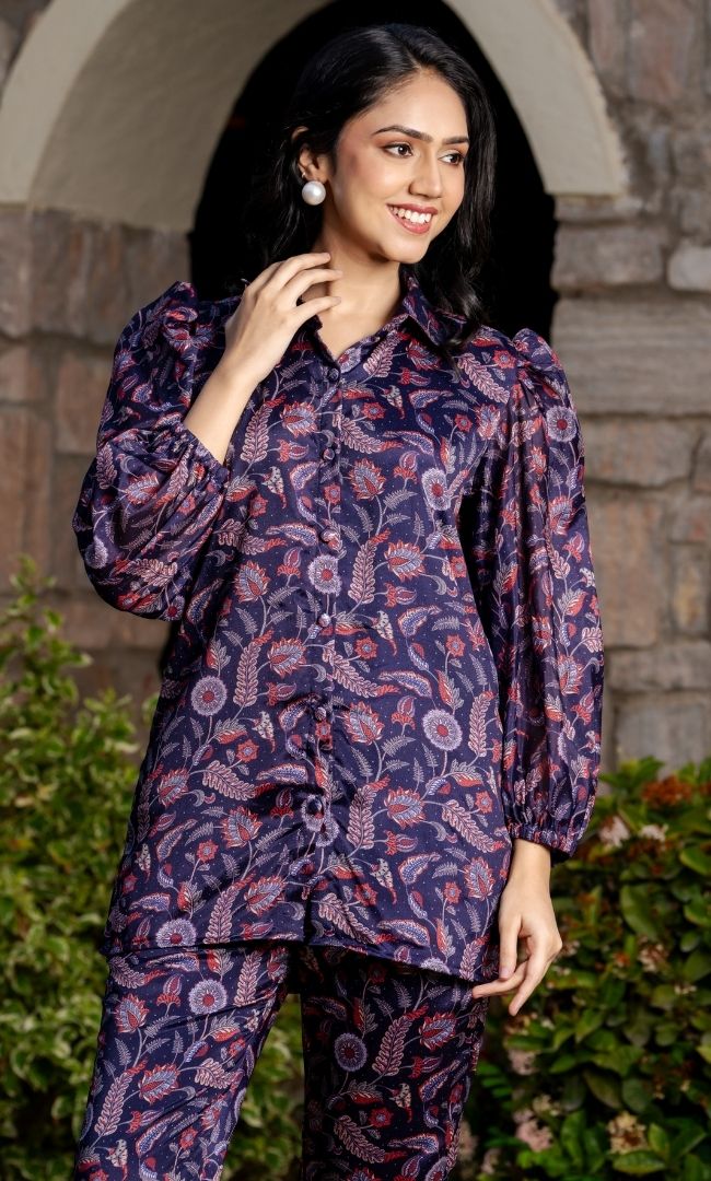 Dark Purple Printed Co-ord Set