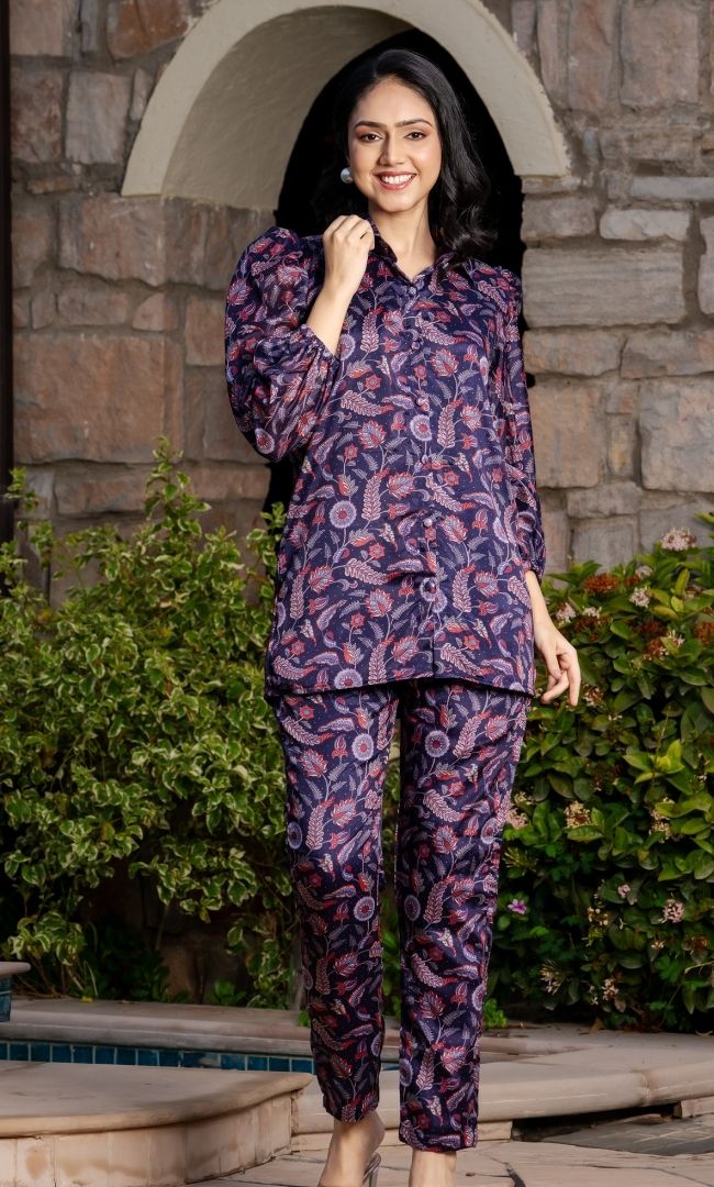 Dark Purple Printed Co-ord Set