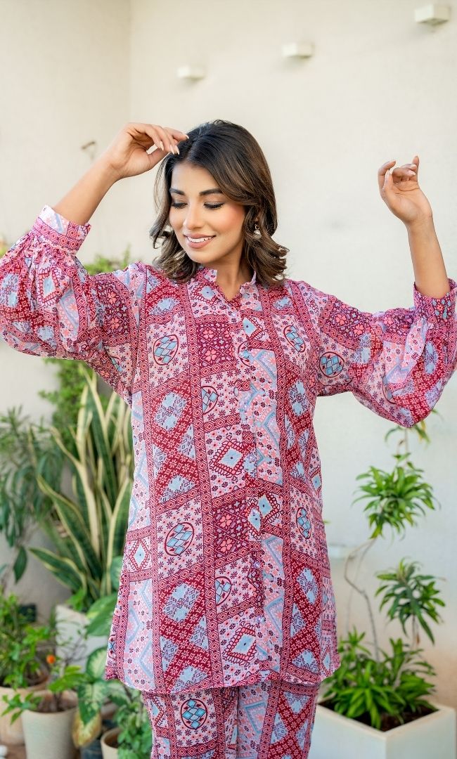 Eva Red Printed Co-ord Set