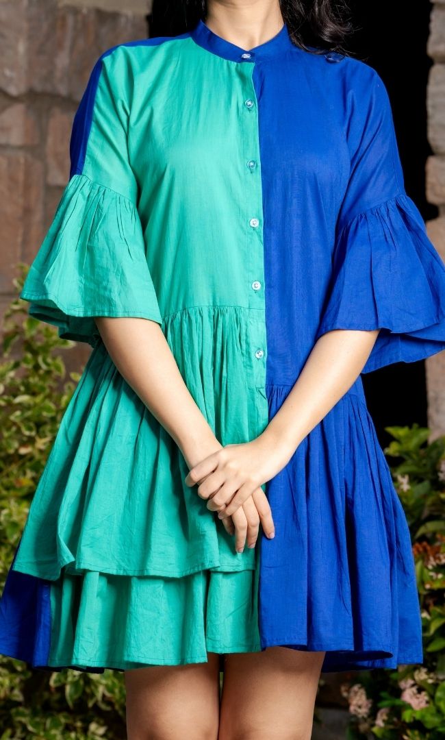 Dual Color Shirt Ruffle Dress