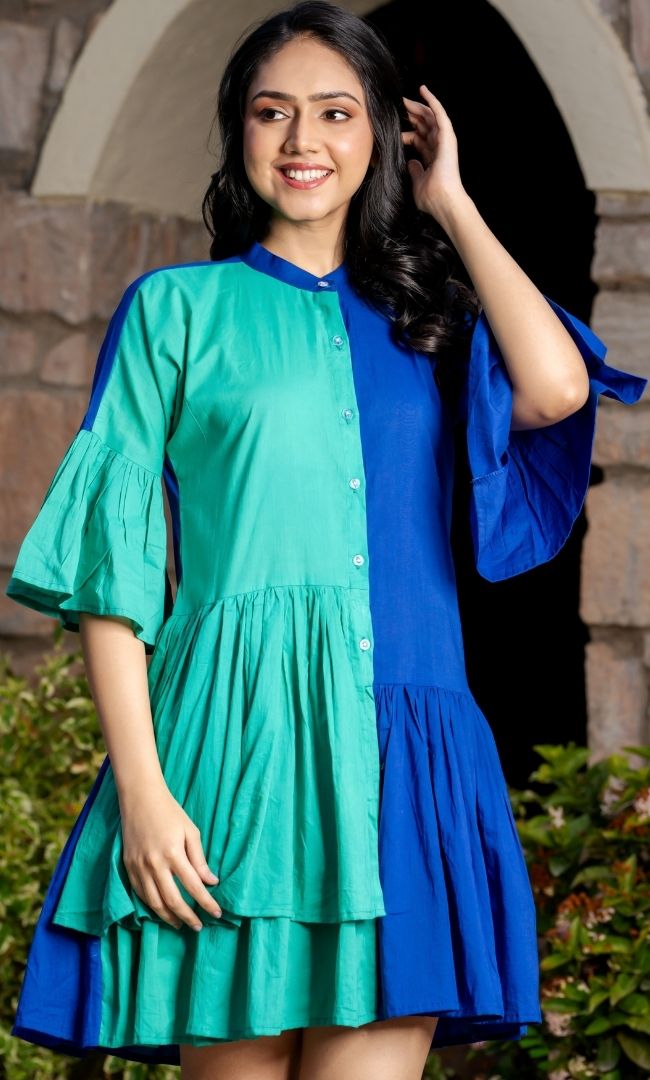 Dual Color Shirt Ruffle Dress