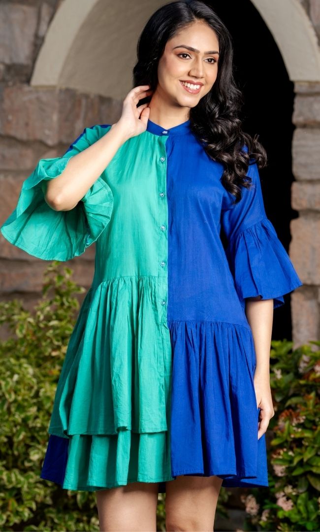 Dual Color Shirt Ruffle Dress