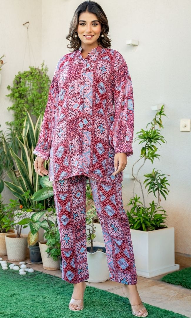 Eva Red Printed Co-ord Set
