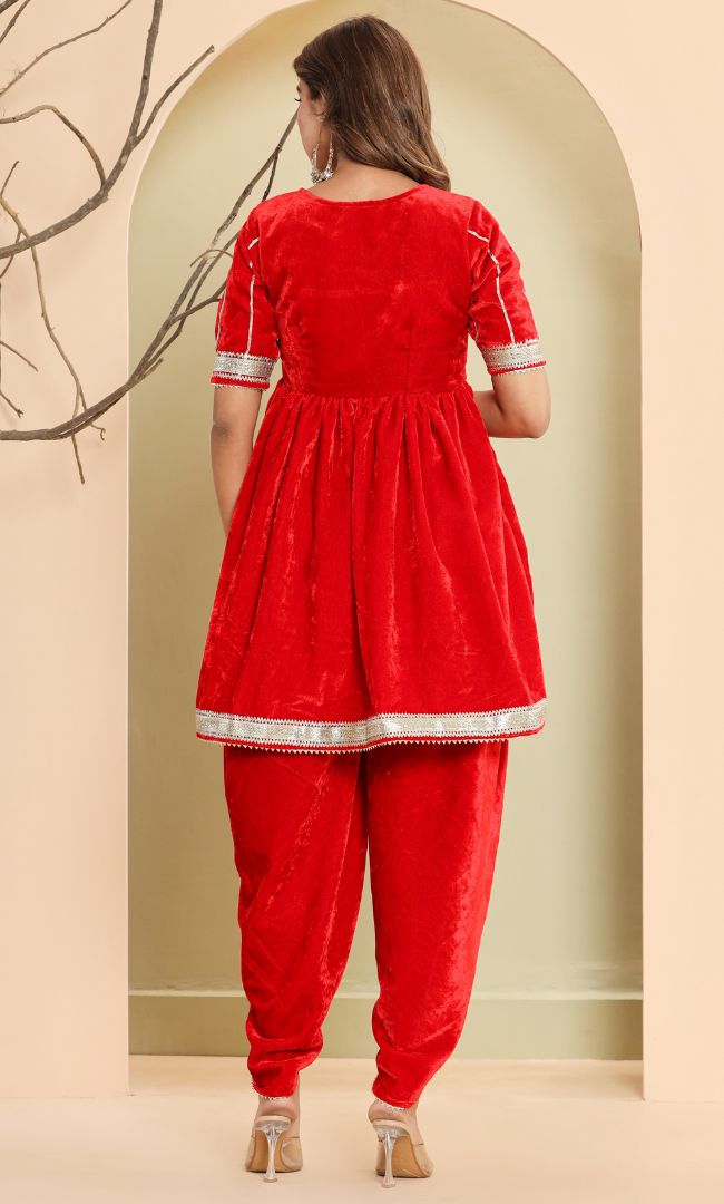 Ruby Red Velvet Angrakha set