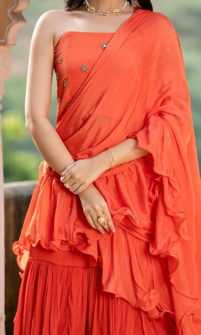 Fiery Dawn Ruffle Saree