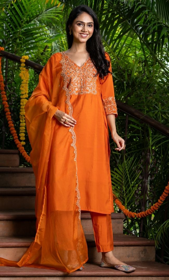 Amberzaar Orange Suit Set