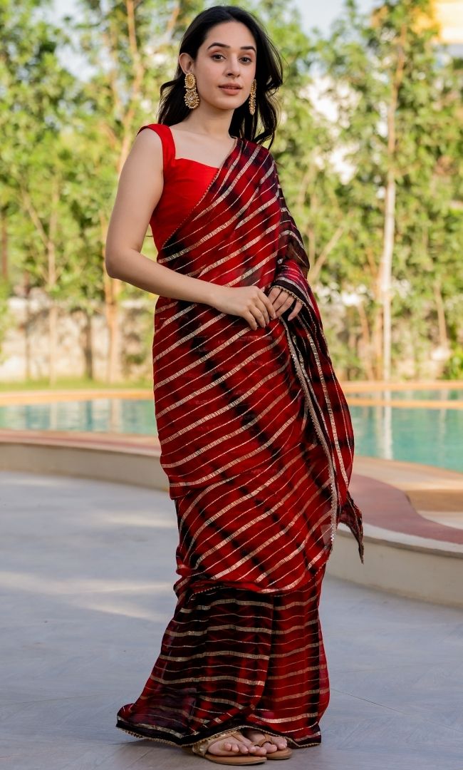 Red Black Shibori Viscose Saree