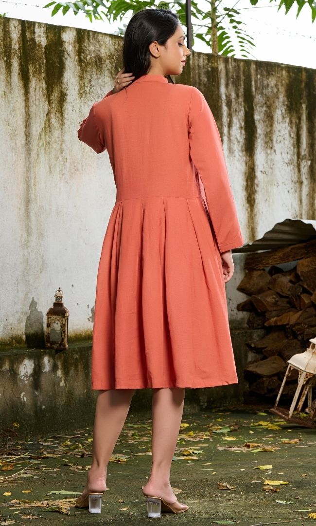 Coral Linen Dress