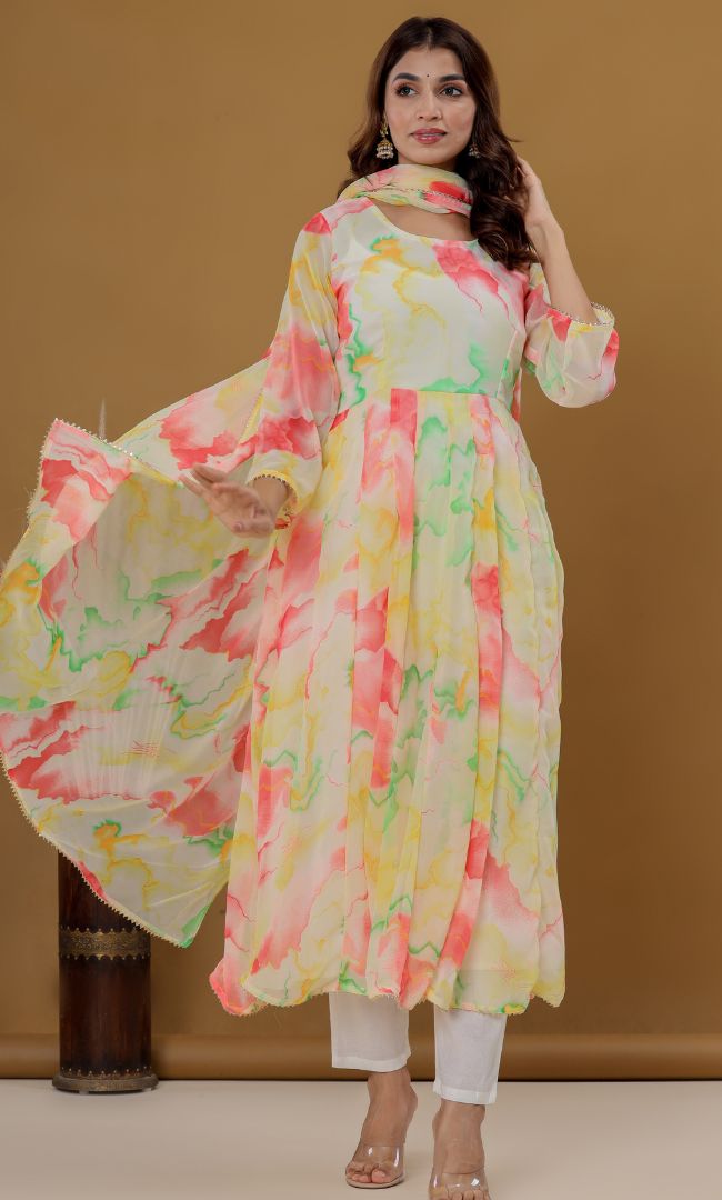 Pink Marble Anarkali Set
