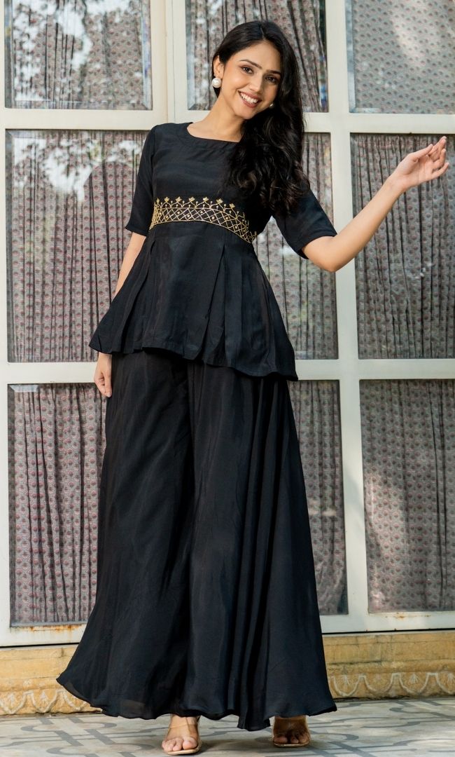 Pitch Black Muslin Sharara Set