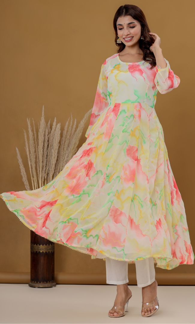 Pink Marble Anarkali Set