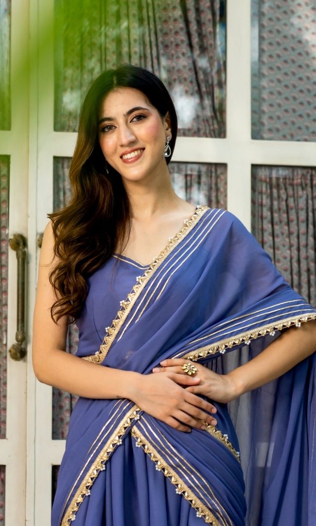 Wisteria Purple Pre-Draped Saree