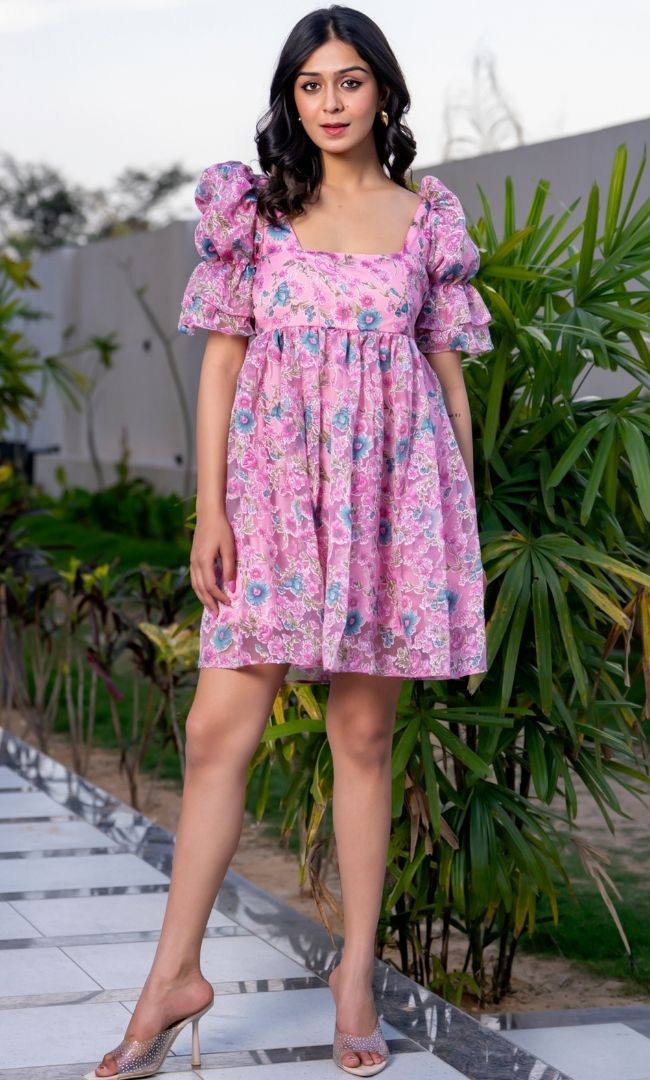 Rose Puffy Mini Dress