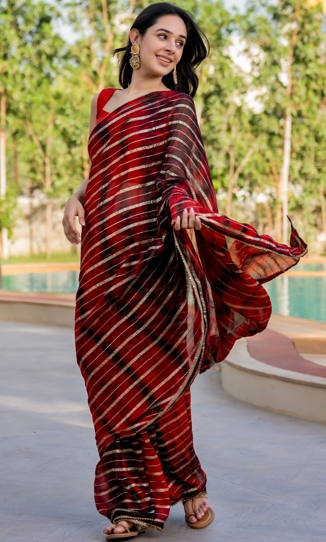 Red Black Shibori Viscose Saree
