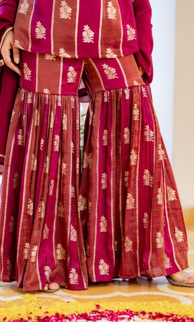 Alira Wine Brocade Sharara Set
