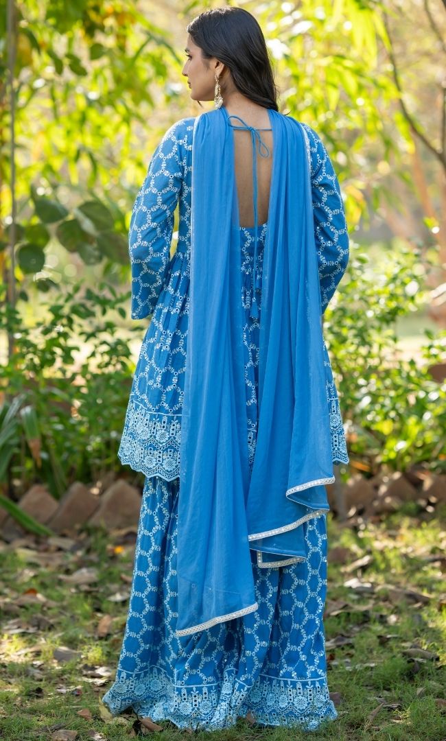 Blue Chikankari Sharara Set