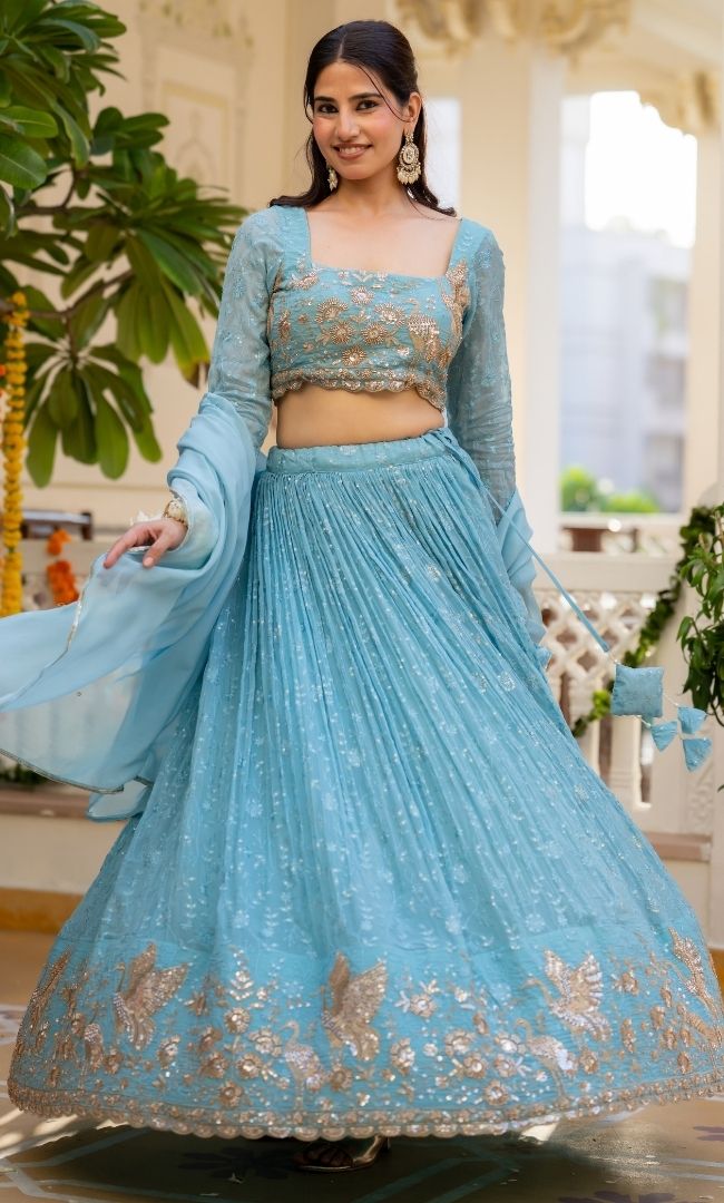 Aasmaani Blue Organza Lehenga Set