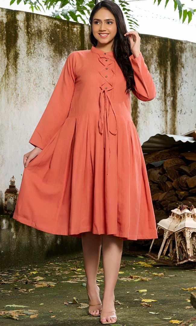Coral Linen Dress