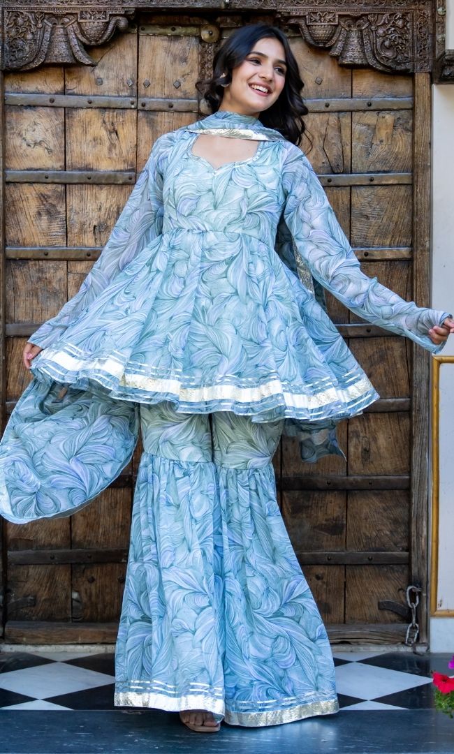 Wave Leaf Sharara Set