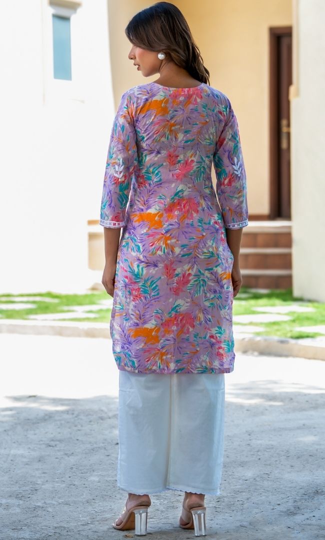 Lucknowi Chikankari Kurta With Schiffli Pants