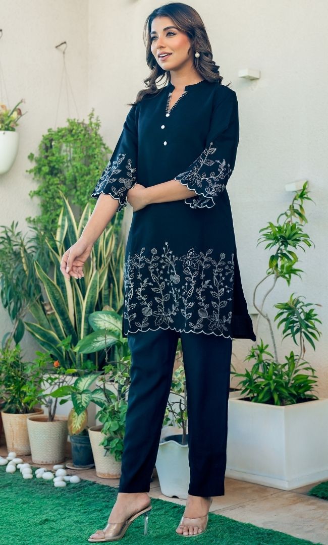 Finn Black Kurta Co ord Set