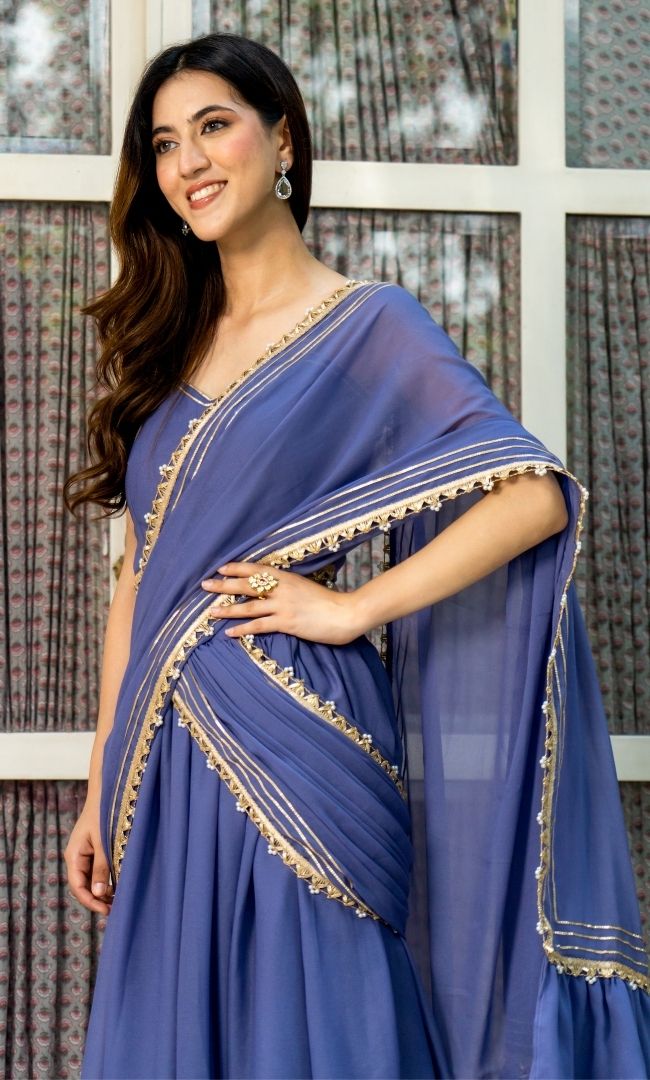 Wisteria Purple Pre-Draped Saree