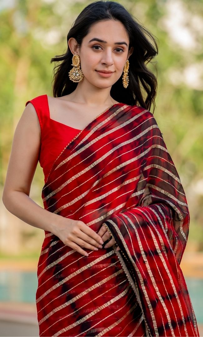 Red Black Shibori Viscose Saree