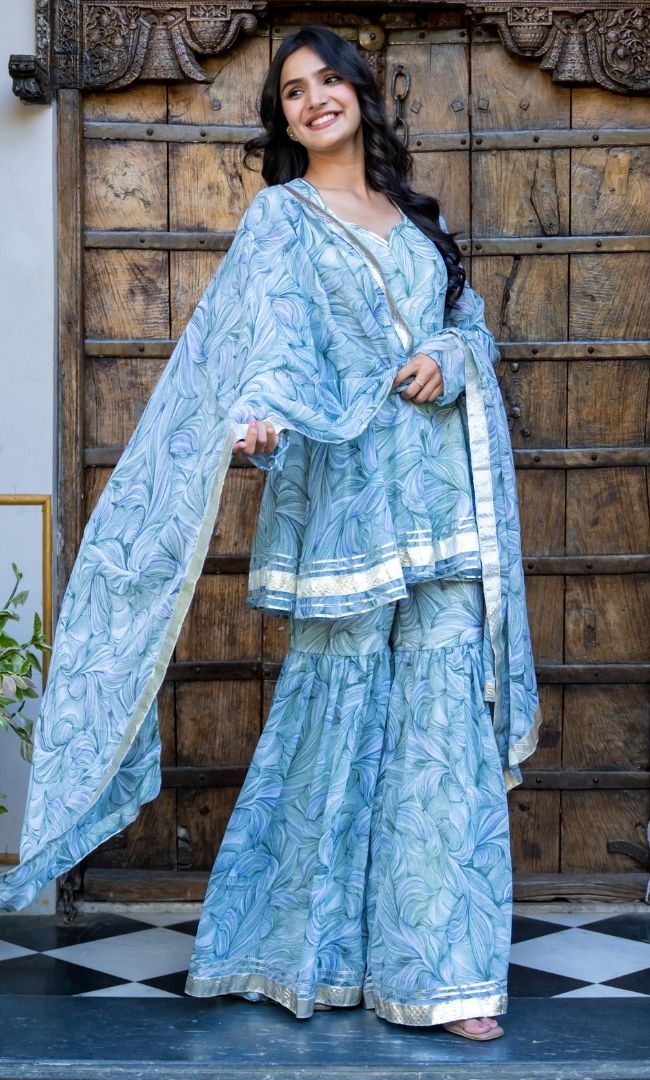 Wave Leaf Sharara Set