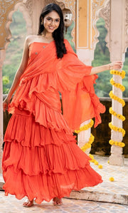 Fiery Dawn Ruffle Saree