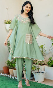 Firosa Green Mirror Work Kaftan