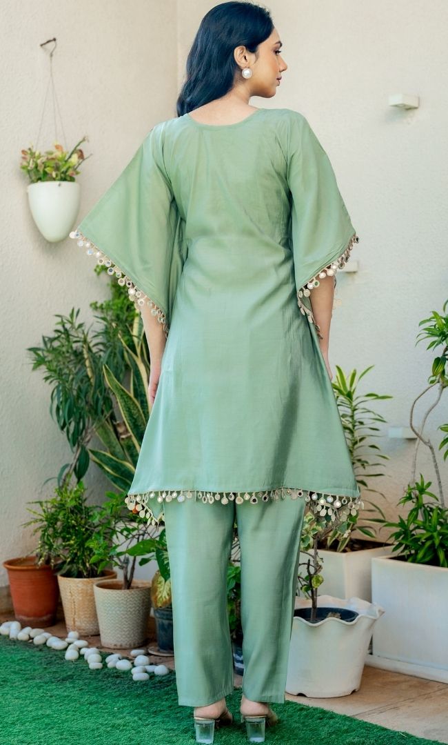 Firosa Green Mirror Work Kaftan