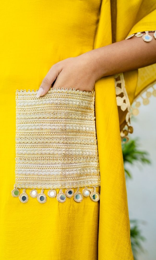 Dijon Mustard Mirror Work Kaftan