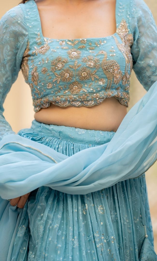 Aasmaani Blue Organza Lehenga Set