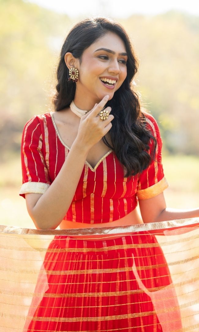 Thani Red Viscose Lehenga Set