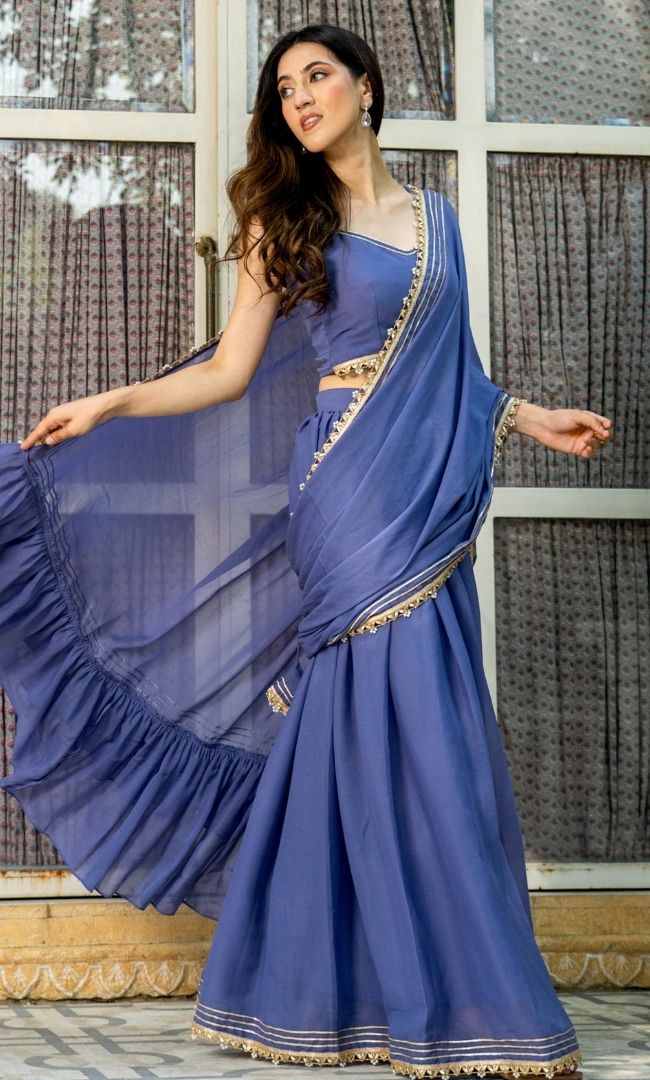 Wisteria Purple Pre-Draped Saree