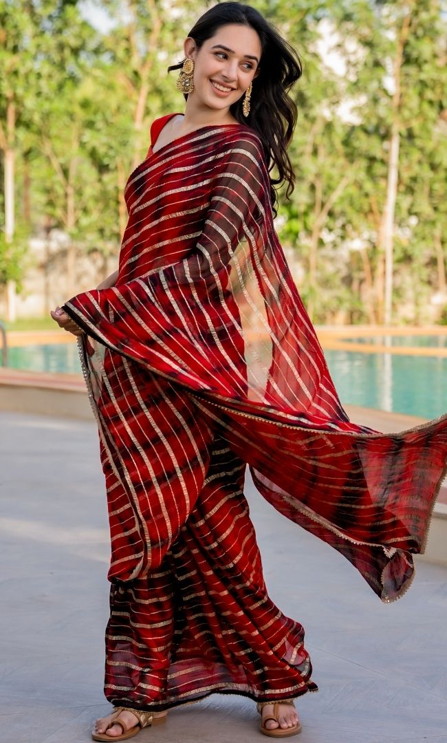 Red Black Shibori Viscose Saree
