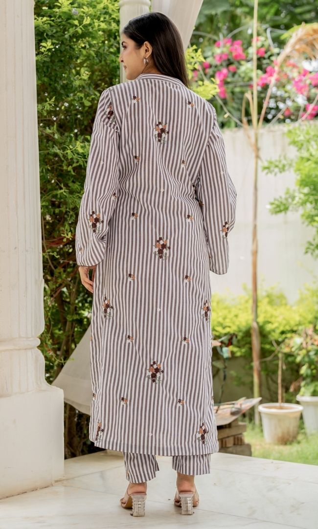 Hazal Brown Striped Kurta Co-ord Set