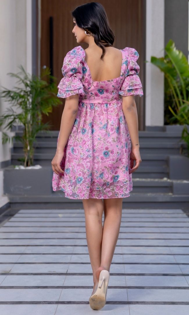 Rose Puffy Mini Dress