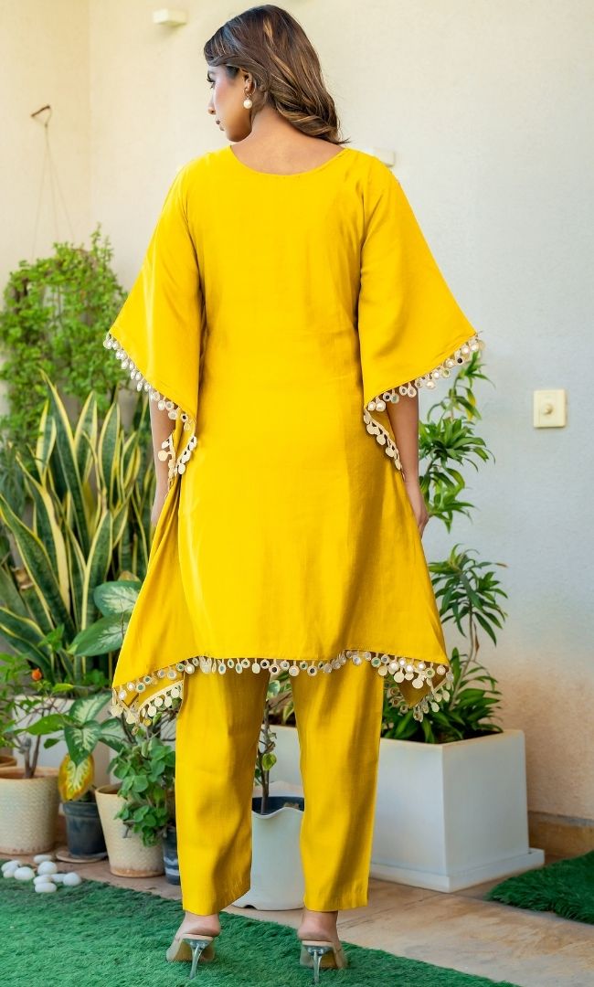 Dijon Mustard Mirror Work Kaftan